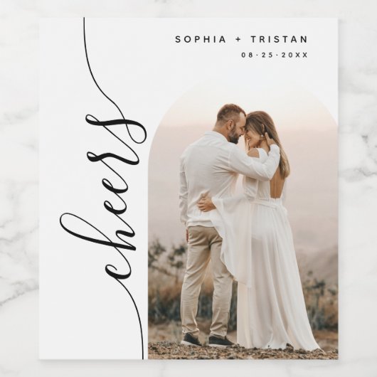 Verticaal Script Photo Arch Bruiloft Wijn Etiket (Enkel label)