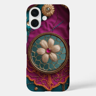 Verticaal spiegelwerk en borduurwerk iPhone 16 hoesje
