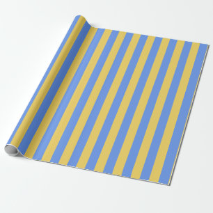 Verticaal streeppatroon in blauw en geel cadeaupapier