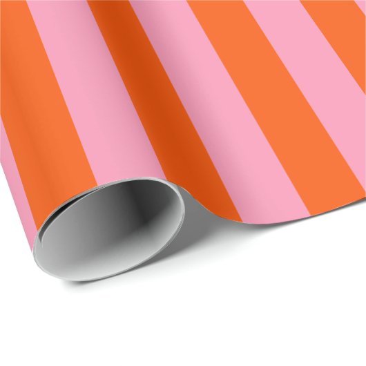 Verticaal streeppatroon in rood Sinaasappel en roz Cadeaupapier (Rol Hoek)
