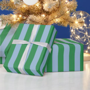 Verticaal strippatroon in groen en lichtblauw cadeaupapier