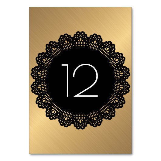 Verticaal tabelnummer Gold Black Lace Folk Kaart (Achterkant)