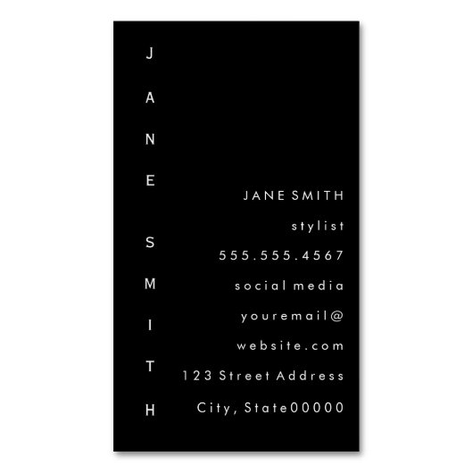 Verticaal tekstontwerp magnetisch visitekaartje (Voorkant Verticaal)