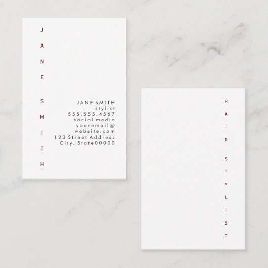 Verticaal tekstontwerp visitekaartje (Voorkant / Achterkant)