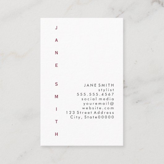Verticaal tekstontwerp visitekaartje (Voorkant)