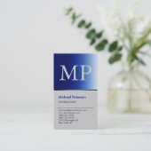 Verticaal Trendy Blauw Grijs Monogram Visitekaartj Visitekaartje (Staand voorkant)