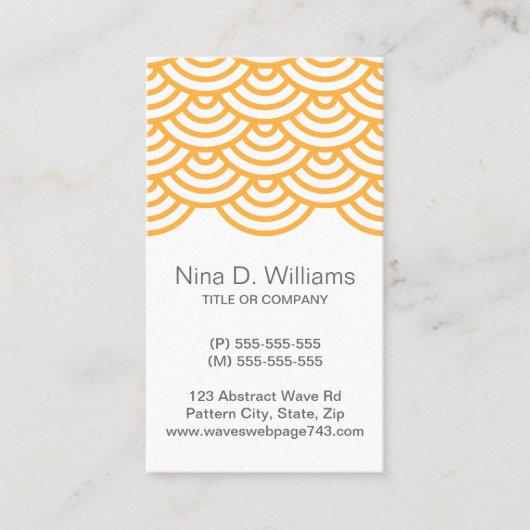 Verticaal trendy bleek oranje Japans golfpatroon Visitekaartje (Voorkant)