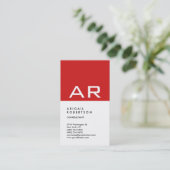 Verticaal Trendy Red White Monogram Stijlvol Visitekaartje (Staand voorkant)