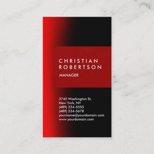 Verticaal trendy rood zwart modern visitekaartje (Voorkant)