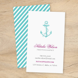 Verticaal turquoise  anker visitekaartje