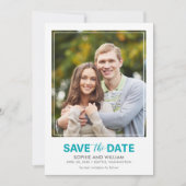 Verticaal Turquoise Blauwgroen De datumfoto opslaa Save The Date (Voorkant)
