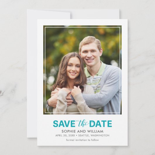 Verticaal Turquoise Blauwgroen De datumfoto opslaa Save The Date (Voorkant)