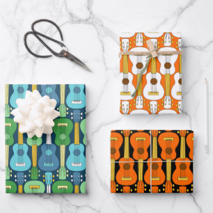 Verticaal Ukulele Patroon Inpakpapier Vel