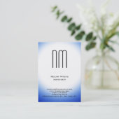 Verticaal uniek gewoon blauw wit monogram visitekaartje (Staand voorkant)