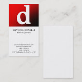 Verticaal uniek modern rood wit monogram visitekaartje (Voorkant / Achterkant)