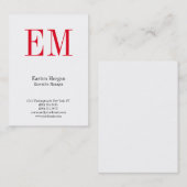 Verticaal uniek wit professioneel rood monogram visitekaartje (Voorkant / Achterkant)