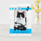 Verticaal van de Cat Birthday Blue Pet's foto Kaart (Gele Bloem)