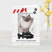 Verticaal van de foto van Cat Birthday Red Pet Kaart (Gele Bloem)