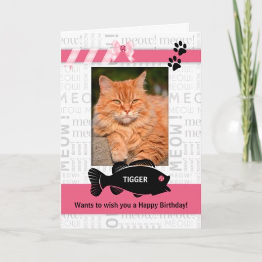 Verticaal van de foto van de Cat Birthday Pink Pet Kaart (Voorkant)
