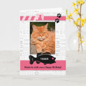 Verticaal van de foto van de Cat Birthday Pink Pet Kaart (Gele Bloem)