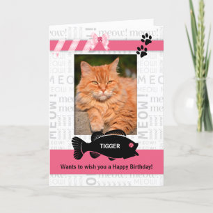 Verticaal van de foto van de Cat Birthday Pink Pet Kaart