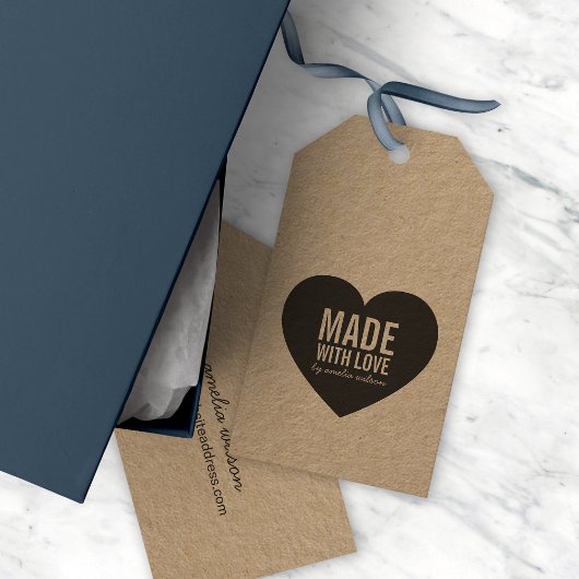 Verticaal Vet Rustiek Gemaakt met Liefde Hart Kraf Cadeaulabel