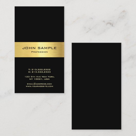 Verticaal Visitekaartje Elegant Black en Gold (Voorkant / Achterkant)