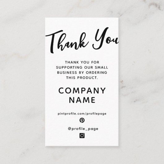 Verticaal wit elegant Dank u Visitekaartje (Voorkant)