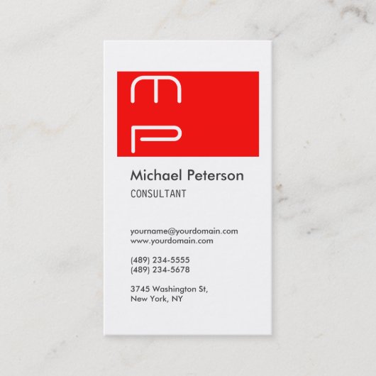 Verticaal wit rood strepe monogram Visitekaartje (Voorkant)