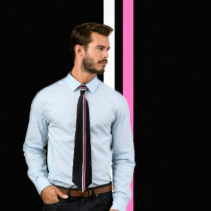 Verticaal wit, warm roze strepen op zwarte stropda stropdas