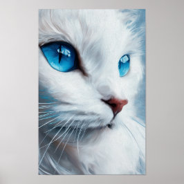 Verticaal witte kat met blauwe ogen poster