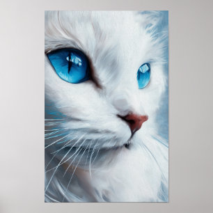 Verticaal witte kat met blauwe ogen poster
