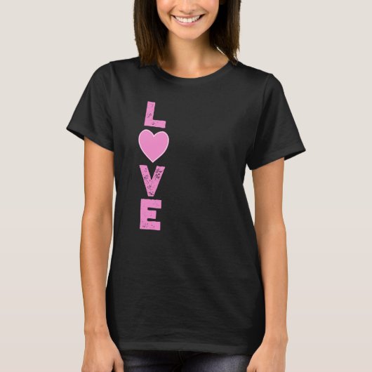 Verticaal Word Love Pink Heart Women's T-Shirt (Voorkant)