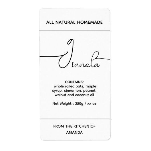 Verticaal zelfgemaakt granola label (Voorkant)