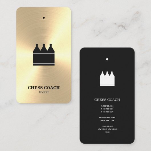 Verticaal zwart en Faux Gold Chess Coach Visitekaartje (Voorkant / Achterkant)