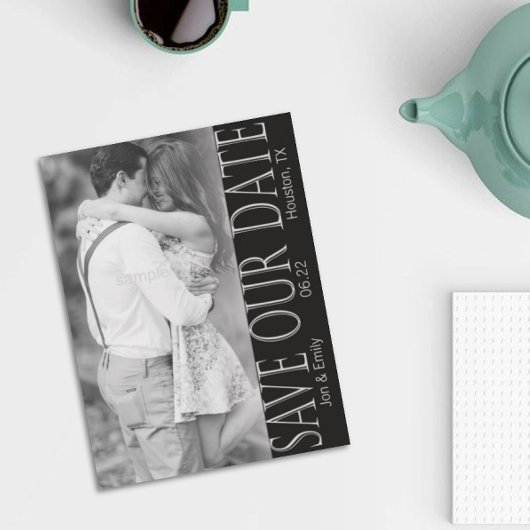 Verticaal zwart en wit sparen Datum 5 x 7 Aankondiging