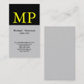 Verticaal zwart grijs geel monogram Visitekaartje (Voorkant / Achterkant)