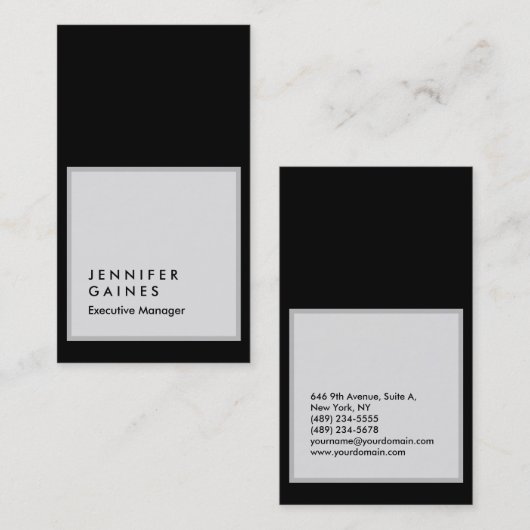 Verticaal zwart grijs moderne platte manager visitekaartje (Voorkant / Achterkant)