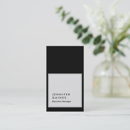Verticaal zwart grijs moderne platte manager visitekaartje (Staand voorkant)