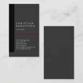 Verticaal zwart grijs visitekaartje met rode trend (Voorkant / Achterkant)