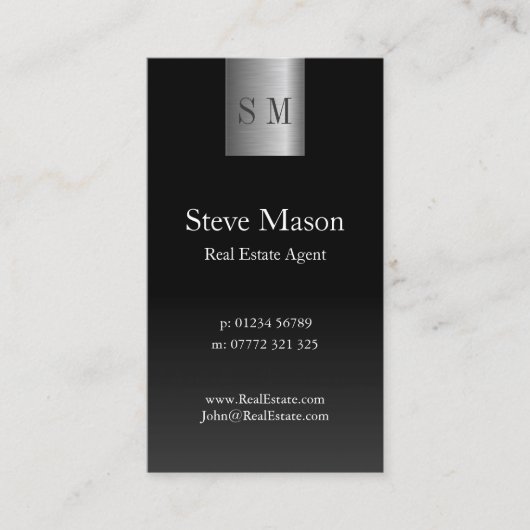 Verticaal zwart staal Monogram Visitekaartje (Voorkant)