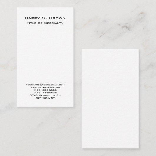Verticaal zwart-wit, eenvoudig platte minimalistis visitekaartje (Voorkant / Achterkant)