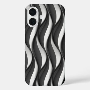 verticaal zwart-wit golfpatroon iPhone 16 hoesje