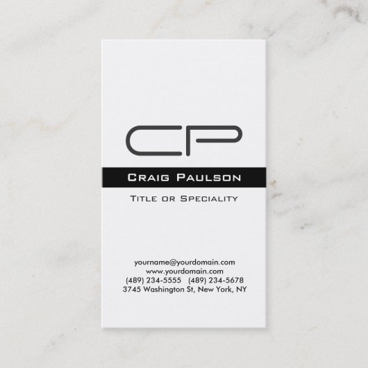 Verticaal zwart wit monogram Visitekaartje (Voorkant)