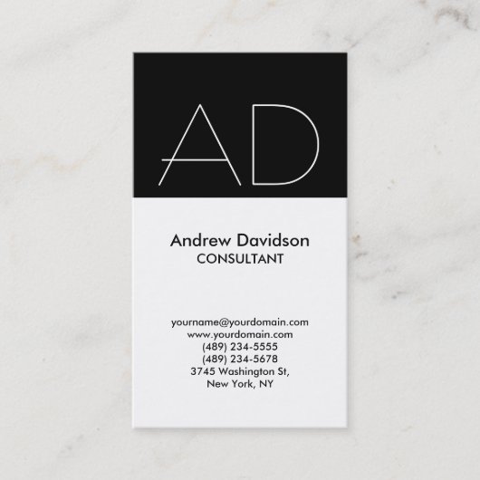 Verticaal zwart wit monogram Visitekaartje (Voorkant)