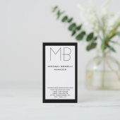 Verticaal zwart-wit randmonogram visitekaartje (Staand voorkant)
