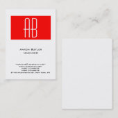Verticaal zwart-witte rode streep monogram visitekaartje (Voorkant / Achterkant)