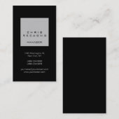 Verticaal zwart, zilver grijs vierkant Visitekaart Visitekaartje (Voorkant / Achterkant)