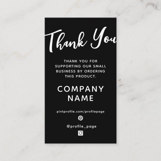 Verticaal zwarte elegant Dank u Visitekaartje (Voorkant)