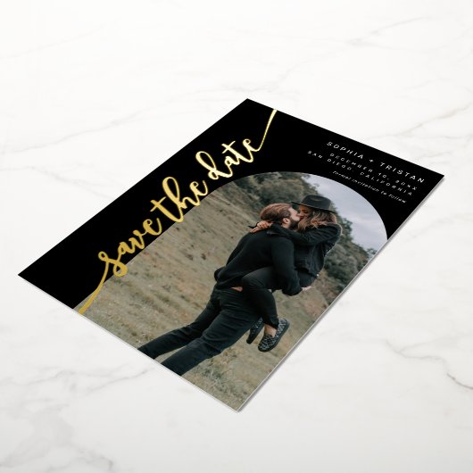 Vertical Arch Photo Black Sla de datum op Folie Uitnodiging (Gedraaid)